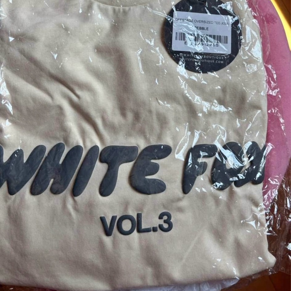 White Fox Boutique Beige Tee with Black Print